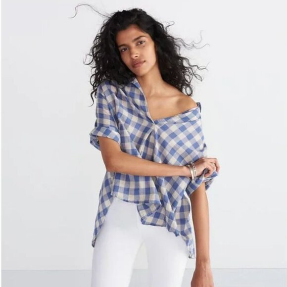 Madewell Courier Button Back Shirt - Blue Check - Picture 1 of 4